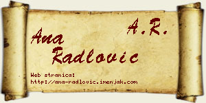 Ana Radlović vizit kartica